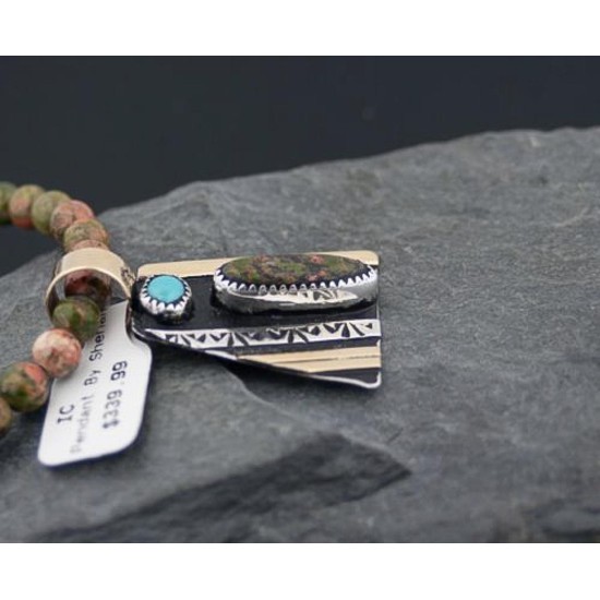 Handmade Certified Authentic Navajo .925 Sterling Silver 12kt Gold Filled Turquoise and Jasper Native American Necklace 390582579732