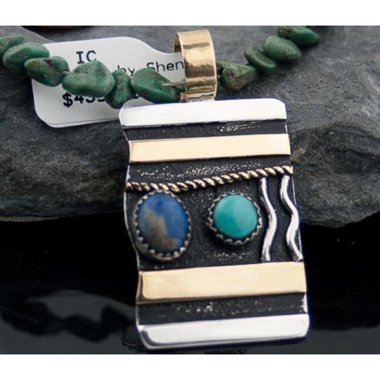 Handmade Certified Authentic Navajo .925 Sterling Silver 12kt Gold Filled Turquoise and LAPIS Native American Necklace 370795908964
