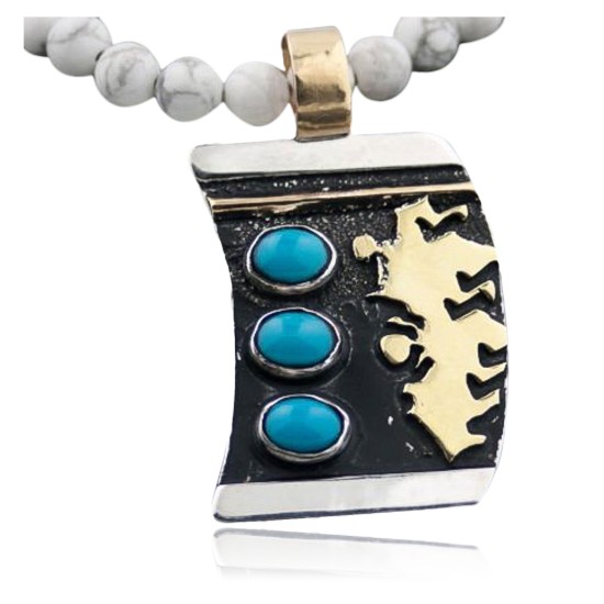 Handmade Certified Authentic Navajo .925 Sterling Silver 12kt GoldFilled Whiite Turquoise Native American Necklace 390576104124