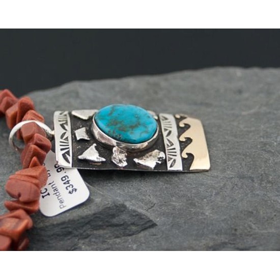 Handmade Certified Authentic Navajo .925 Sterling Silver and 12kt Gold Filled Turquoise Native American Necklace 390574096617