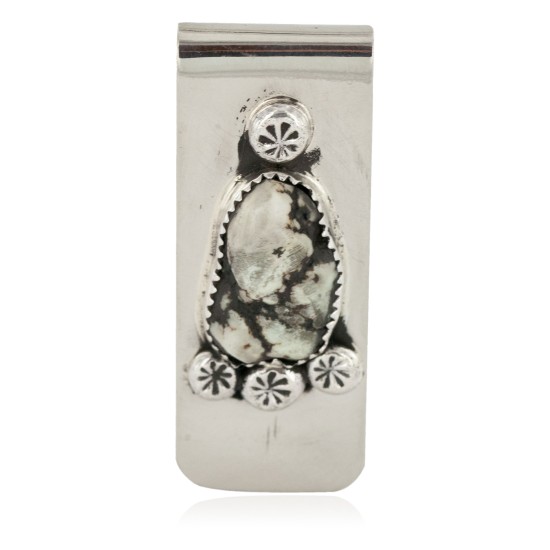 Handmade Certified Authentic Navajo .925 Sterling Silver and Nickel Natural White Buffalo Native American Money Clip 11264-2