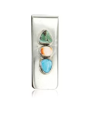 Handmade Navajo .925 Sterling Silver and Nickel Turquoise Spiny Oyster Native American Money Clip 11244-7