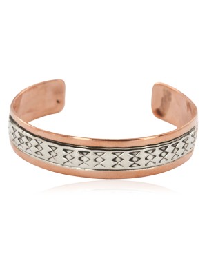 Handmade Certified Authentic Navajo .925 Sterling Silver and Pure Copper Native American Bracelet 12703-181