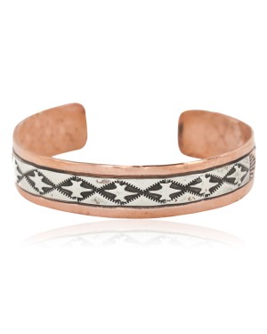 Handmade Certified Authentic Navajo .925 Sterling Silver and Pure Copper Native American Bracelet 12809-7