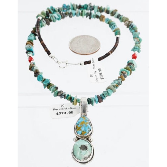 HANDMADE Certified Authentic Navajo .925 Sterling Silver & Turquoise Native American Necklace 371297789152