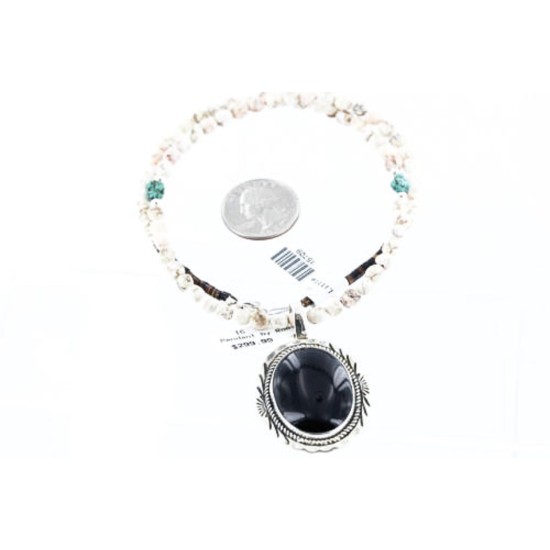 Handmade Certified Authentic Navajo .925 Sterling Silver BLACK ONYX and Turquoise Native American Necklace 371007066015