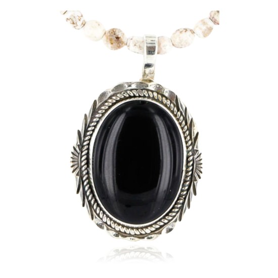 Handmade Certified Authentic Navajo .925 Sterling Silver BLACK ONYX and Turquoise Native American Necklace 371007066015