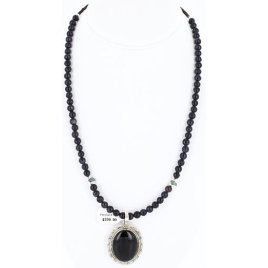 Handmade Certified Authentic Navajo .925 Sterling Silver BLACK ONYX and Turquoise Native American Necklace 371014426959