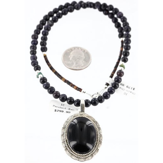 Handmade Certified Authentic Navajo .925 Sterling Silver BLACK ONYX and Turquoise Native American Necklace 371014426959