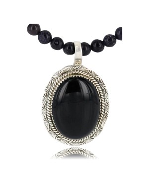Handmade Certified Authentic Navajo .925 Sterling Silver BLACK ONYX and Turquoise Native American Necklace 371014426959