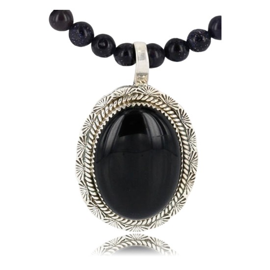 Handmade Certified Authentic Navajo .925 Sterling Silver BLACK ONYX and Turquoise Native American Necklace 371014426959