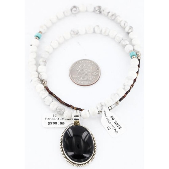 Handmade Certified Authentic Navajo .925 Sterling Silver BLACK ONYX and WHITE Turquoise Native American Necklace 371020814624