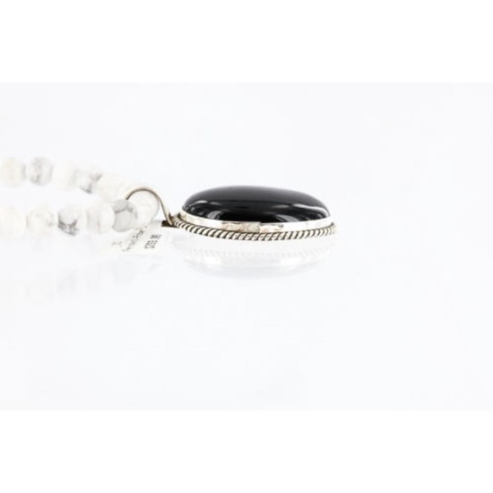 Handmade Certified Authentic Navajo .925 Sterling Silver BLACK ONYX and WHITE Turquoise Native American Necklace 371020814624