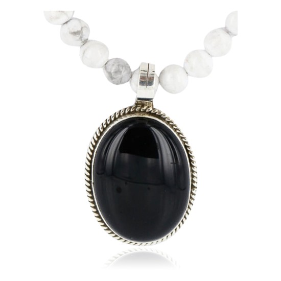 Handmade Certified Authentic Navajo .925 Sterling Silver BLACK ONYX and WHITE Turquoise Native American Necklace 371020814624
