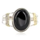Handmade Navajo .925 Sterling Silver Brass Natural Black Onyx Native American Bracelet 12863