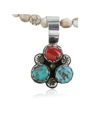 Handmade Certified Authentic Navajo .925 Sterling Silver Coral and Turquoise Native American Necklace 370928610834