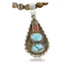Handmade Navajo .925 Sterling Silver Coral and Turquoise Native American Necklace 370964692176