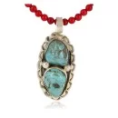 Handmade Navajo .925 Sterling Silver Coral and Turquoise Native American Necklace & Pendant 390794825224