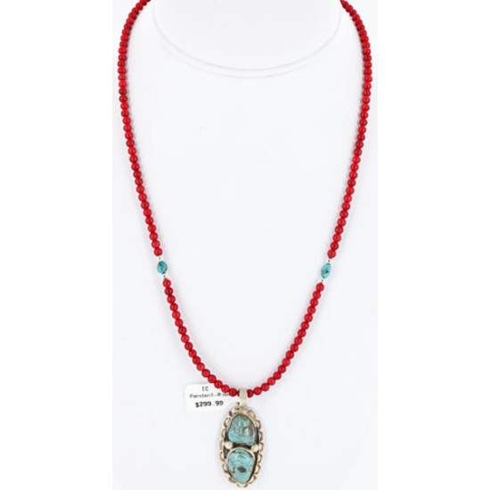 Handmade Certified Authentic Navajo .925 Sterling Silver Coral and Turquoise Native American Necklace & Pendant 390794825224