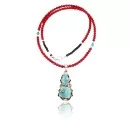 Handmade Navajo .925 Sterling Silver Coral and Turquoise Native American Necklace & Pendant 390795579828