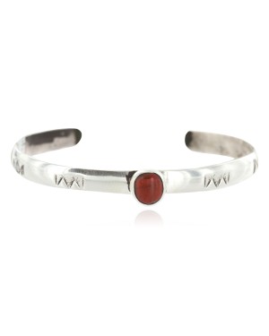 Handmade Certified Authentic Navajo .925 Sterling Silver Coral Baby Native American Bracelet 13013