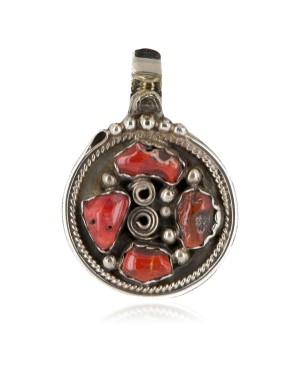 Handmade Certified Authentic Navajo .925 Sterling Silver Coral Native American Necklace 18015