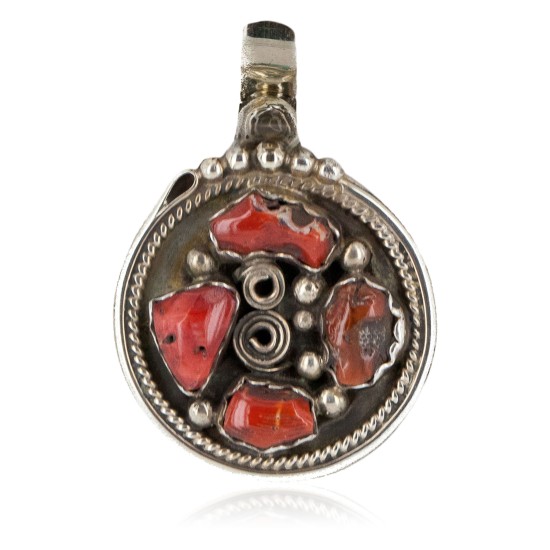 Handmade Certified Authentic Navajo .925 Sterling Silver Coral Native American Necklace 18015