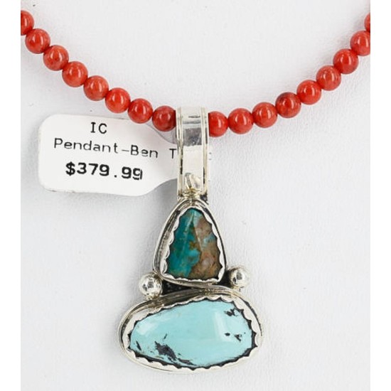 HANDMADE Certified Authentic Navajo .925 sterling Silver Cripple Turquoise with Coral Native American Necklace 371105033980