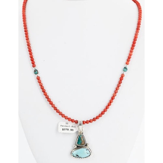 HANDMADE Certified Authentic Navajo .925 sterling Silver Cripple Turquoise with Coral Native American Necklace 371105033980