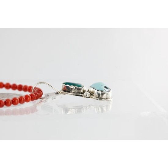 HANDMADE Certified Authentic Navajo .925 sterling Silver Cripple Turquoise with Coral Native American Necklace 371105033980