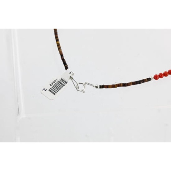HANDMADE Certified Authentic Navajo .925 sterling Silver Cripple Turquoise with Coral Native American Necklace 371105033980