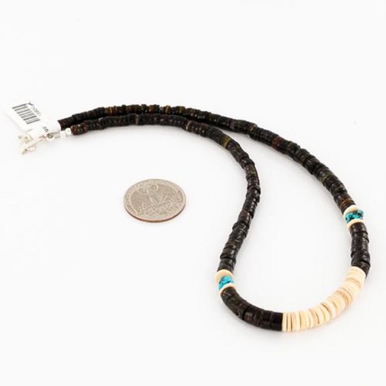 Handmade Certified Authentic Navajo .925 Sterling Silver Graduated Heishi, Turquoise and Spiny Oyster Native American Necklace 390739575384
