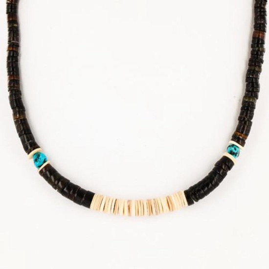 Handmade Certified Authentic Navajo .925 Sterling Silver Graduated Heishi, Turquoise and Spiny Oyster Native American Necklace 390739575384