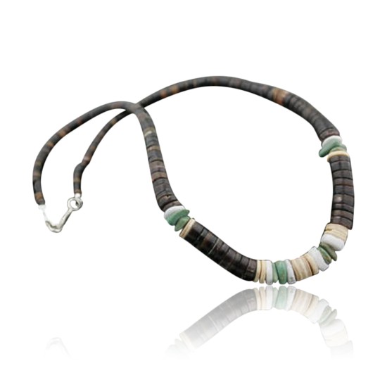 Handmade Certified Authentic Navajo .925 Sterling Silver Graduated Heishi Turquoise Spiny Native American Necklace 370970658315