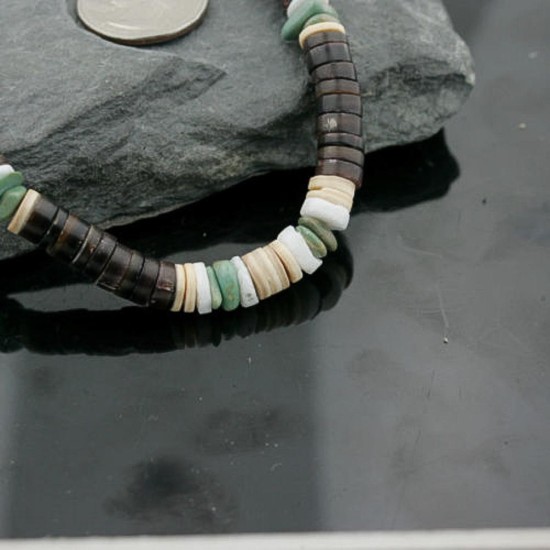 Handmade Certified Authentic Navajo .925 Sterling Silver Graduated Heishi Turquoise Spiny Native American Necklace 370970658315
