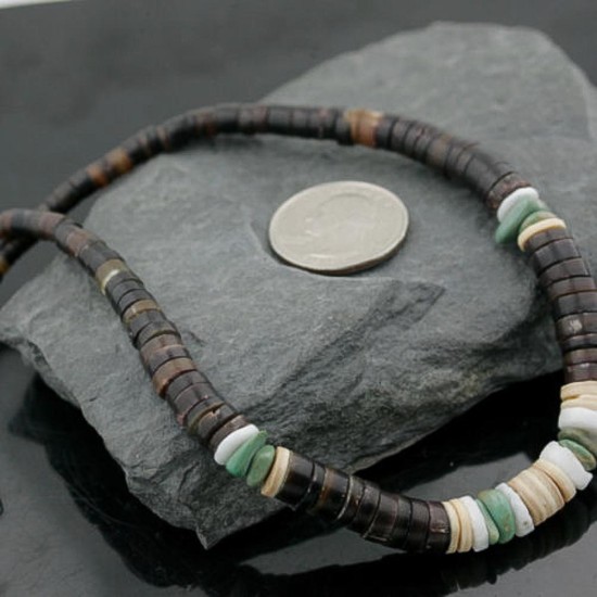 Handmade Certified Authentic Navajo .925 Sterling Silver Graduated Heishi Turquoise Spiny Native American Necklace 370970658315