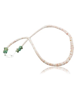 Handmade Certified Authentic Navajo .925 Sterling Silver Graduated Melon Shell and Turquoise Native American Necklace 370972162753