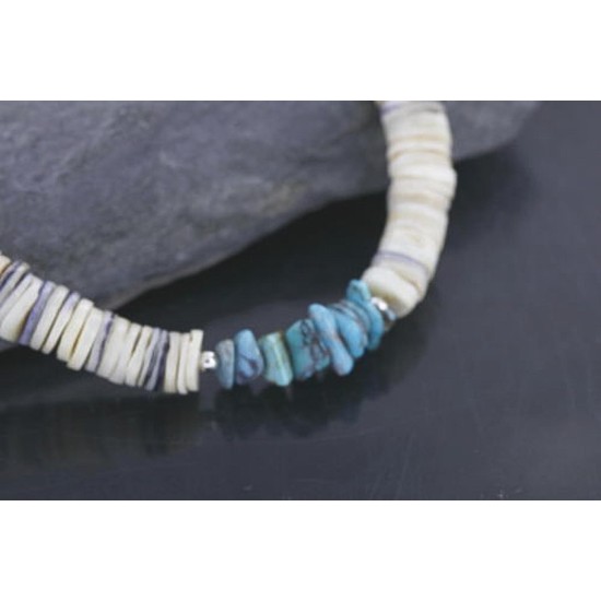 Handmade Certified Authentic Navajo .925 Sterling Silver Graduated Melon Shell and Turquoise Native American Necklace 370977928639