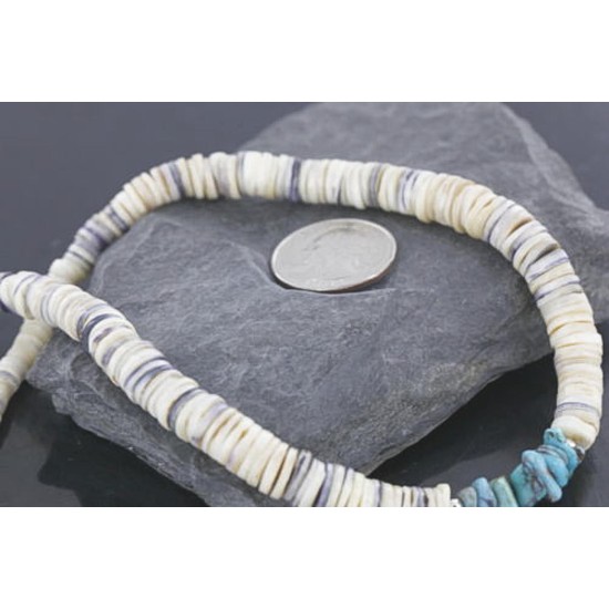 Handmade Certified Authentic Navajo .925 Sterling Silver Graduated Melon Shell and Turquoise Native American Necklace 370977928639