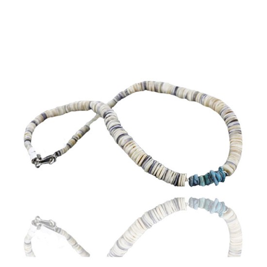 Handmade Certified Authentic Navajo .925 Sterling Silver Graduated Melon Shell and Turquoise Native American Necklace 370977928639