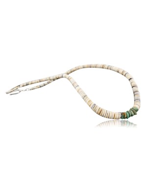 Handmade Certified Authentic Navajo .925 Sterling Silver Graduated Melon Shell and Turquoise Native American Necklace 370980665640