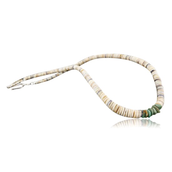 Handmade Certified Authentic Navajo .925 Sterling Silver Graduated Melon Shell and Turquoise Native American Necklace 370980665640