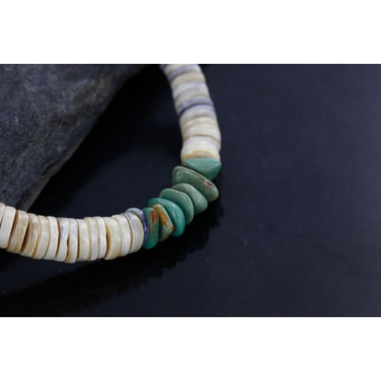 Handmade Certified Authentic Navajo .925 Sterling Silver Graduated Melon Shell and Turquoise Native American Necklace 370980665640
