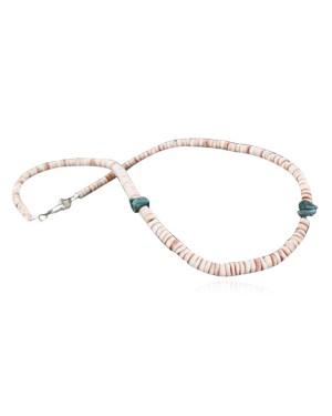 Handmade Certified Authentic Navajo .925 Sterling Silver Graduated Melon Shell and Turquoise Native American Necklace 390738130606