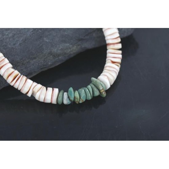 Handmade Certified Authentic Navajo .925 Sterling Silver Graduated Melon Shell and Turquoise Native American Necklace 390738767527