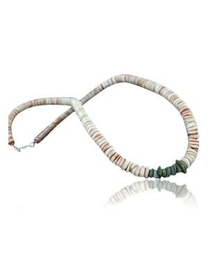 Handmade Certified Authentic Navajo .925 Sterling Silver Graduated Melon Shell and Turquoise Native American Necklace 390738767527