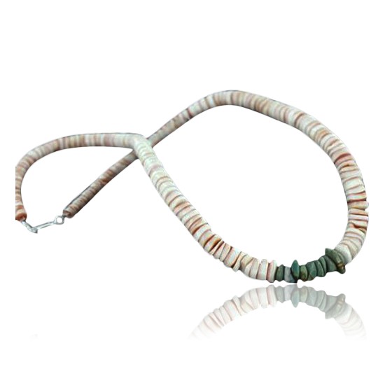 Handmade Certified Authentic Navajo .925 Sterling Silver Graduated Melon Shell and Turquoise Native American Necklace 390738767527