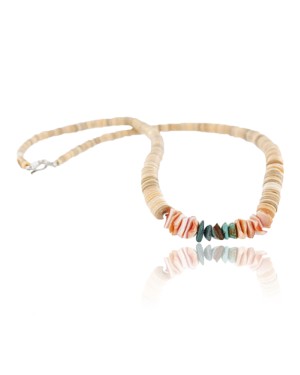 Handmade Certified Authentic Navajo .925 Sterling Silver Graduated Melon Shell and Turquoise Native American Necklace 390751428304