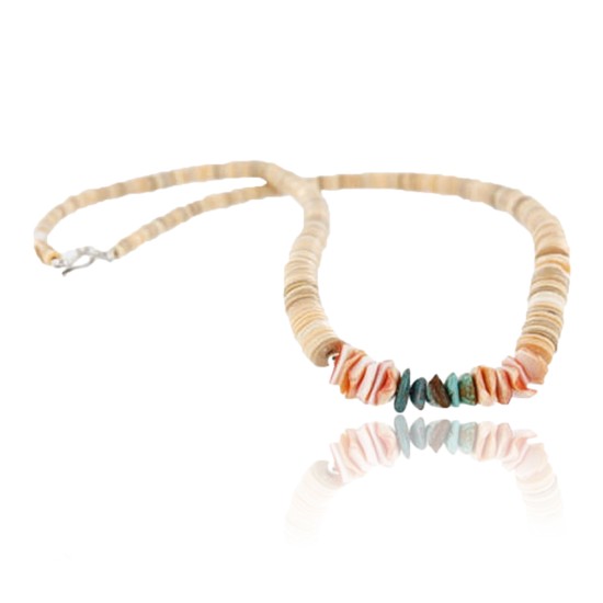 Handmade Certified Authentic Navajo .925 Sterling Silver Graduated Melon Shell and Turquoise Native American Necklace 390751428304 Handmade Certified Authentic Navajo .925 Sterling Silver Graduated Melon Shell and Turquoise Native American Necklace 390751428304