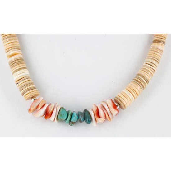 Handmade Certified Authentic Navajo .925 Sterling Silver Graduated Melon Shell and Turquoise Native American Necklace 390751428304 Handmade Certified Authentic Navajo .925 Sterling Silver Graduated Melon Shell and Turquoise Native American Necklace 390751428304